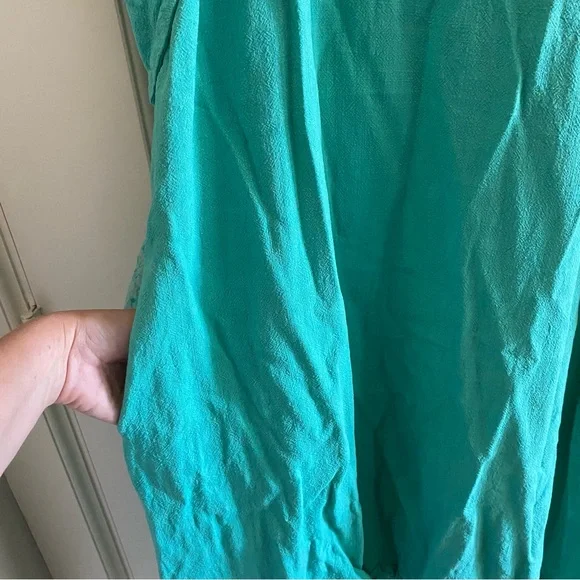 Umgee Turquoise Linen blend Dress with lace back, pockets & fringe hem. Sz 1XL. - Picture 5 of 11